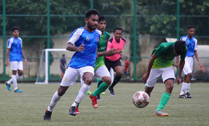 Mumbai-August 31: Pradeep Mannewar, Valentine Pereira show their class as they starred with hat-tricks in UBI's demolishing 8-0 win over a young Kenkre FC