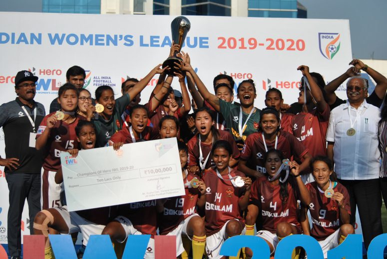 Gokulam Kerala clinched their maiden Hero IWL title after sabitra Bhandari's late goal propelled the Kerala outfit to a 3-2 win over KYRPSHA in a nail biting finale on Thursday.