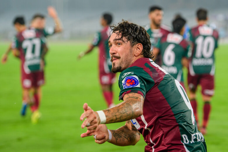 Dimitrios Petratos of Mohun Bagan Super Giant celebrates a goal
