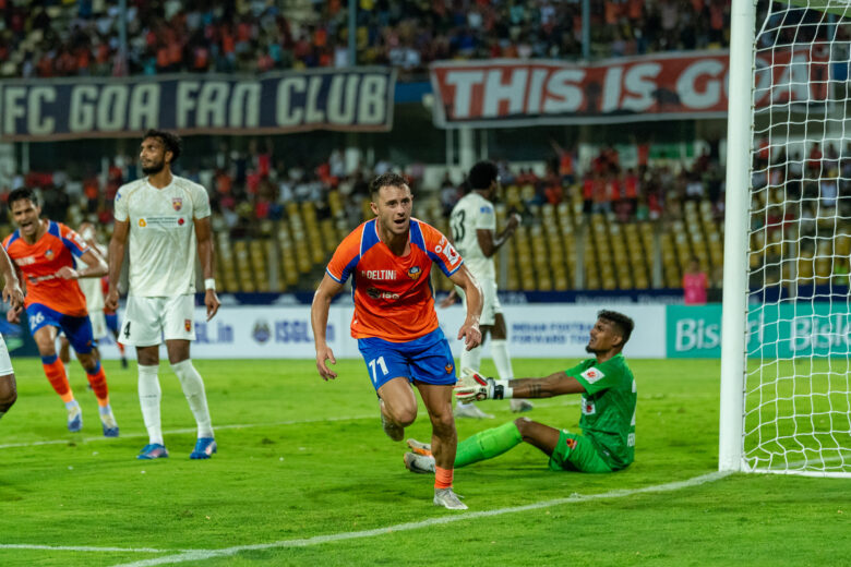 Dejan Drazic of FC Goa scored a goal and celebrating
